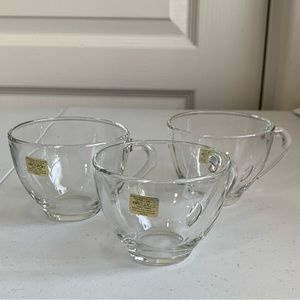 NEW,Vintage Arcoroc France Glass Coffee Tea Mugs, 3 pieces